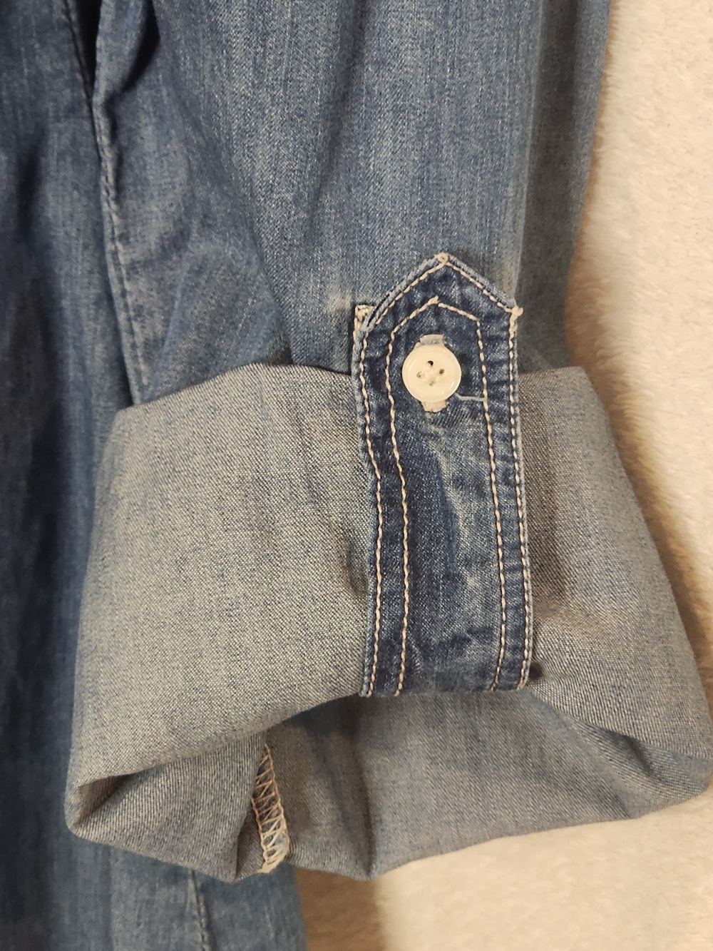 Maurices Light Blue Ruffle-Trim Denim Button Down Shirt - Picture 5 of 8
